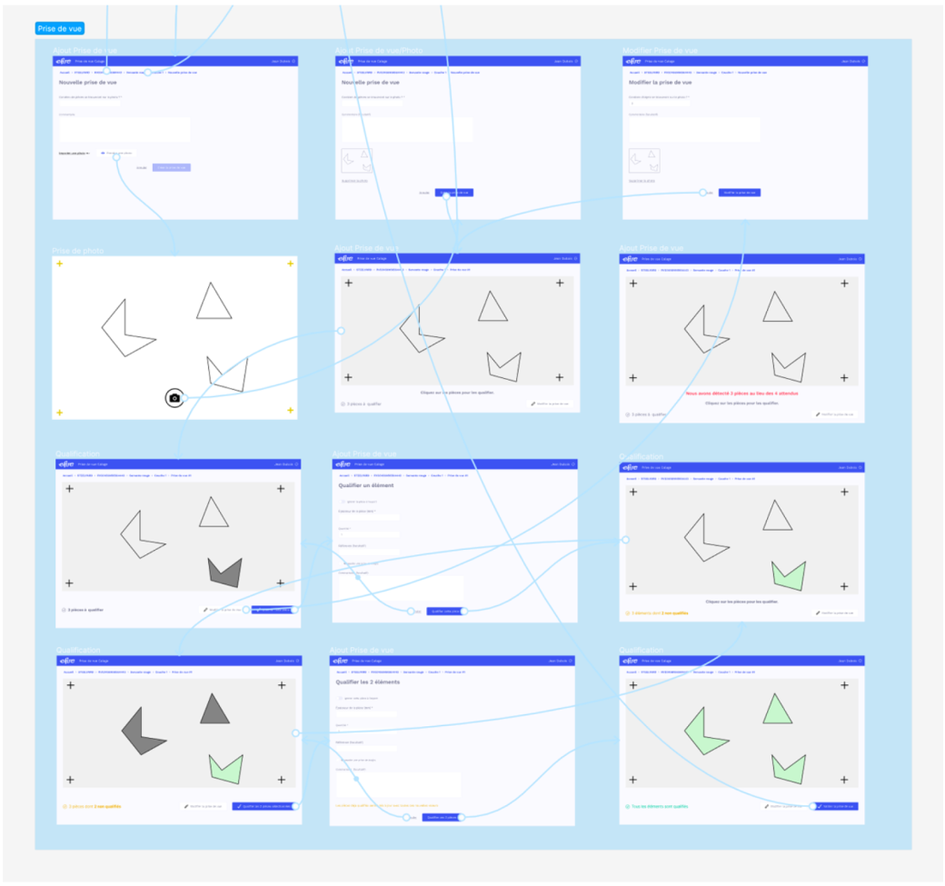 wireframes pour le projet Efire Calage
